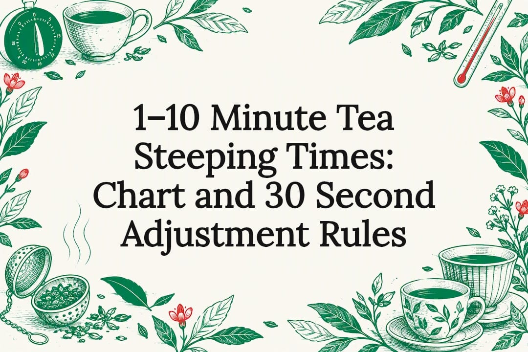 Decorative tea steeping times title card